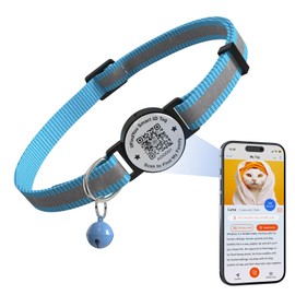 ilFindYou Cat Collar with Bells, Reflective Cat Collars Breakaway with Qr Code, Adjustable Kitten Collar with Name Tag Blue