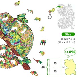 CROCOTILE Wooden Puzzle for Adults - Iridescent Chameleon Wooden Puzzle - Fun & Learning Puzzle Adults & Children - Easy to Assemble - 141 Pieces 19.2 x 27.4 cm