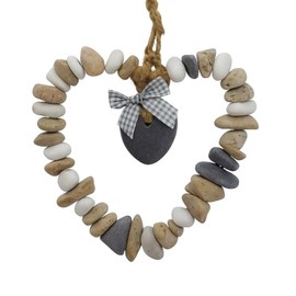 khevga Heart Decorative Pendant Natural Stone Diameter 17 cm - Stone Wreath with Bow - Door Wreath Heart Shape for Hanging - Decoration Country House Vintage