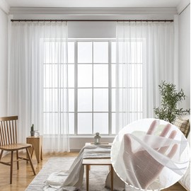 Ftinala Off White Sheer Curtains 92 Inches Long Custom 2 Panels, Thin Linen Textured Curtain for Living Room, Rustic Ivory See Through Window Drapes, DIY Pinch Pleat for Track System