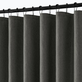 ANRODUO Extra Long Linen Shower Curtain, 84 Inch Fabric Shower Curtain Set with 12 Metal Hooks, Waterproof & Heavy Duty Polyester, Button Hole Design, Machine Washable for Bathroom, 72 x 84, Dark Grey