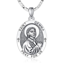 GUANMTY St Gemma Galgani Medal Sterling Silver Saint Gemma Galgani Medal Pendant Necklace Christian Necklace Catholic Jewelry Religious Gifts for Women