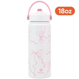 KEWIXY 18oz&32oz Insulated Water Bottle, Flip Straw Lid, Stainless Steel, Leak Proof, 24-hour Cold, Reusable, Portable for Travel, Gym and School Tumbler Mug:_18oz Breeze Pink Bow
