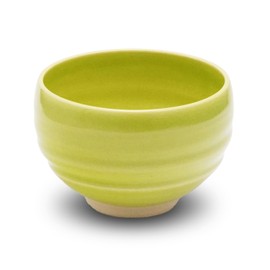COTONOHA Kyoto Kiyomizu-yaki Earthenware Matcha Bowl - Rokuro Suji – 20.2 fl oz Charming Form, Lead-Free, Gift Box Included - Ideal for Tea and Café au Lait Made in Japan (Yellow Green)