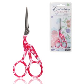 Stork Bird Pointed Tip Embroidery Craft Stainless Steel Crane Scissors - Red - 1 Pair