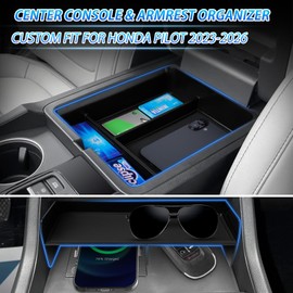 Karltys 2PCS Car Organizers and Storage for 2023-2025 2026 Honda Pilot/Passport 2026 Center Console Organizer, Armrest Storage Box for Honda Pilot 2025 Accessories with Non-Slip Silicone Mat