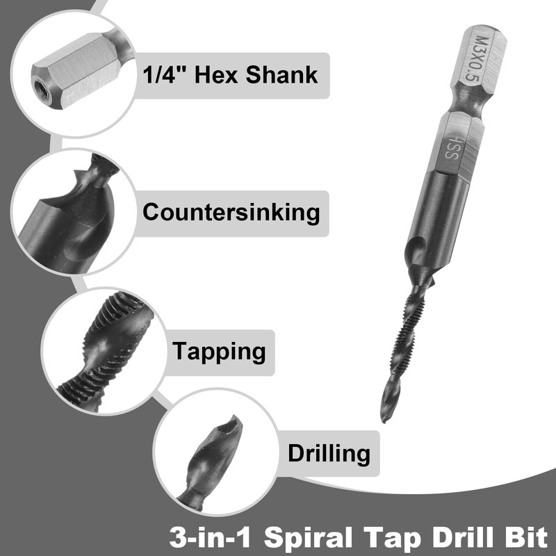 sourcing map Combination Drill and Tap Bit, Metric M3 x