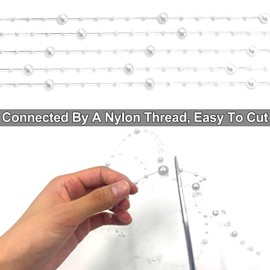 30 m Pearl Garland Pearl Cord Beautiful Pearl Ribbon Artificial Fishing Line Beads Garland for Hair Accessories Table Decoration Wedding Party Decoration Christmas (3 mm 8 mm Artificial Pearl Chain)