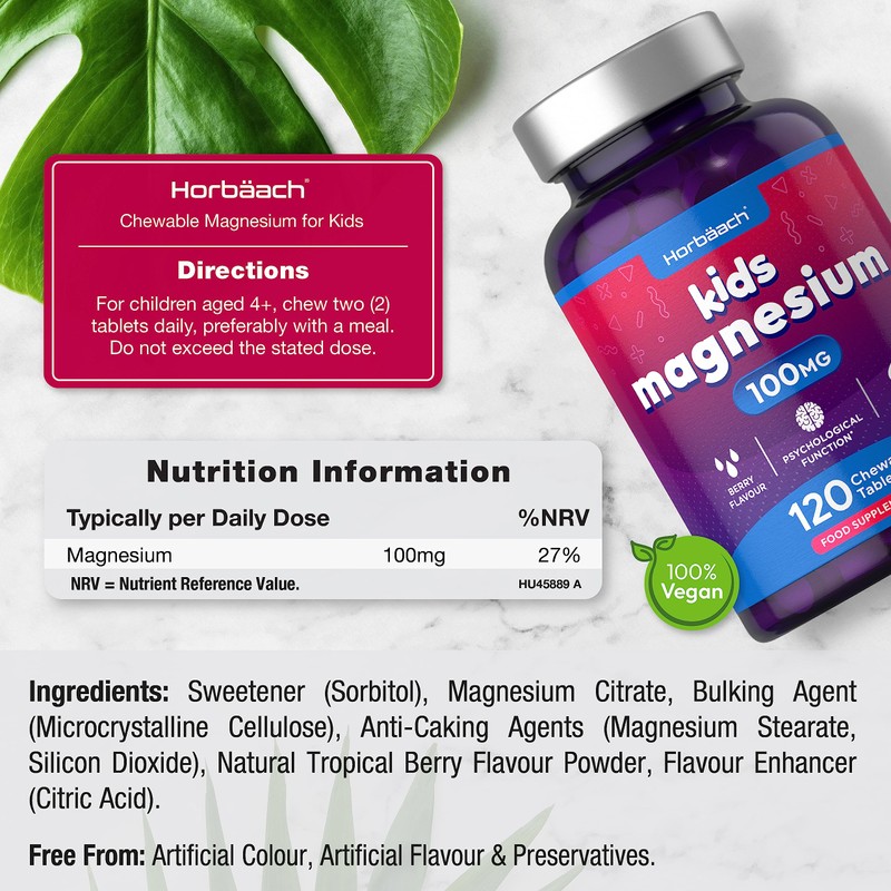 Magnesium Tablets for Kids | 100mg | 120 Chewable Tablets