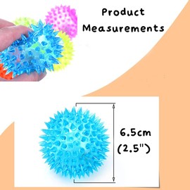 12 Spiky 6.5cm LED Flashing Bouncy Disco Balls with Light, Squishy Stress Relief Fidget Squeezy Spikey Ball Toy for OCD ADHD ADD & Autism High Anxiety Levels, Pet Toy or Baby Sensory Class (12_Pack)