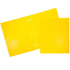 JAM PAPER Heavy Duty Plastic 3 Hole Punch Pocket Folders - Extra Tough School Folders - Yellow - 3/Pack