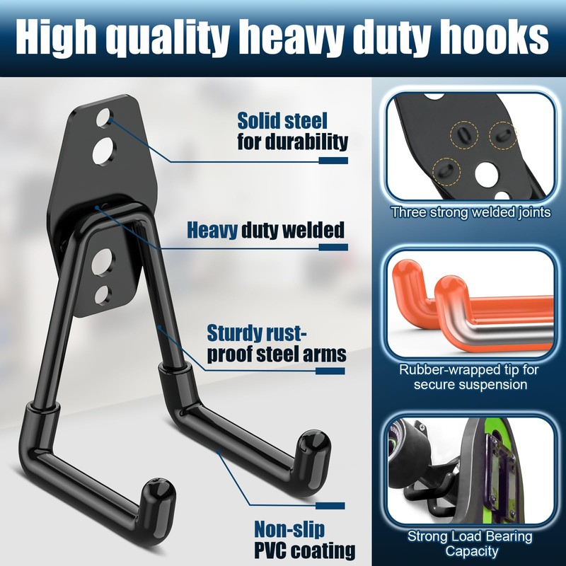 Garage Hooks Wall Mounted, 4 Pcs Heavy Duty Garage Hanger,