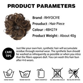 RHYOCIYE 1PCS Curly Messy Bun Hair Scrunchie Synthetic Ponytail Hair Extension Updo Hairpiece for Women (4BH27 Brown & Blond)