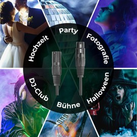 ETEC Professional XLR Audio Cable 3 m Microphone Cable DMX OFC Copper Balanced Black Plug Socket Lighting Technology Data Transfer Music Sound