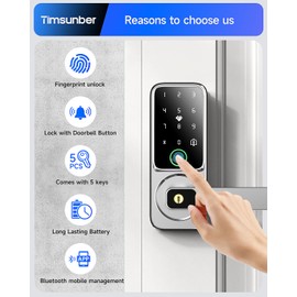 Keyless Entry Door Lock with Handle – Keypad Electronic Lock, Touchscreen, Auto-Locking, Anti-Peep Password, Easy Installation for Front Door, Home, Office, Silver Finish