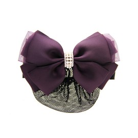 GLOBAL BOX Ribbon Barrette with Net, Chignon Hair, Formal, Hair Arrangement, Black, Navy Blue, Purple, purple