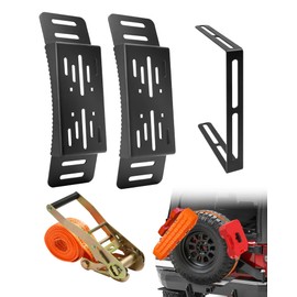 Krysolad 2 Pcs Universal Quick Release Spare Tire Mount, with Ratchet Strap and Vehicle Traction Boads Bracket, Steel, Fit for 30”-40” Diameter Tires