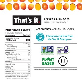 That's it. Mini Fruit Bars (Variety 35 Pack) No Sugar Added, Plant-Based, Vegan & Gluten Free, Breakfast Bar, Paleo, for Children & Adults, Non GMO, Fiber (7 Blueberry, 7 Cherry, 7 Fig, 7 Mango, 7 Strawberry)