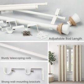 SKYPLUS LIVING Nordic Style White Double Curtain Rod Set with Decorative Finials, 72-144 inch, Standard Double Drapery Rod for 1 Pack, 1 Inch diameter, Adjustable Length