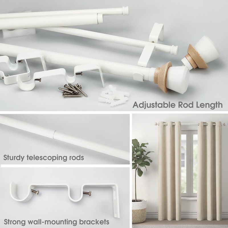 SKYPLUS LIVING Nordic Style White Double Curtain Rod Set with