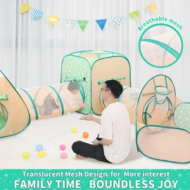 LimitlessFunN 5 in 1 Pop Up Kids Ball Pit Tents and Tunnels for Boys, Girls, Babies and Toddlers, Indoor/Outdoor Children Playhouse, Orange/Light Green