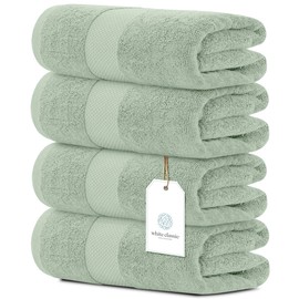 White Classic Luxury Bath Towels Set of 4 Large - 700 GSM Cotton Ultra Soft Bath Towels 27x54 | Highly Absorbent and Quick Dry | Hotel Towels for Bathroom Luxury, Plush Sage Green Bath Towels