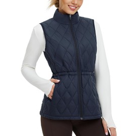 baleaf Women's Puffer Vest Lightweight Winter Warm Stand Collar Quilted Golf Sleeveless Vests Water Resistant Zip Pockets Navy Blue L