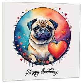 Pug Birthday Card - Happy Birthday Pug Card 145mm x 145mm