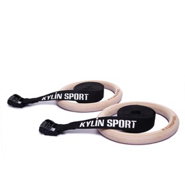 KYLIN SPORT Gymnastic Rings with Adjustable Straps Heavy Duty Exercise Gym Rings for Pull Ups and Dips,Cross-Training Workout,Strength Training, Fitness (Wooden)