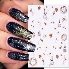 4sheets Christmas Nail Stickers for Nail Art 3D Self Adhesive Colorful Fireworks Nail Art Stickers Champagne Candle Nail Decals Xmas Nail Design Stickers for Women Girl DIY Holiday Nail Decoration