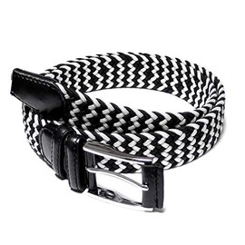 EVERSOUL Mesh Belt, 10 Colors, Stretchable, Elastic Belt, Braid, Business, Casual, Work, School, Golf, Outdoor, Unisex, black x white
