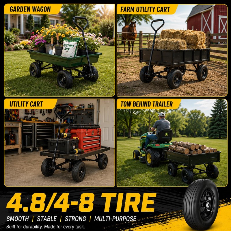 4.80/4.00-8 Tire and Wheel, 16” Wheelbarrow Tires Flat Free, with