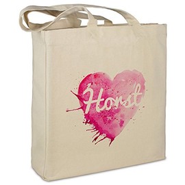 Fabric Bag with Name Horst - Painted Heart Motif - Beige - Fabric Bag, Jute Bag, Shopping Bag, Bag, beige