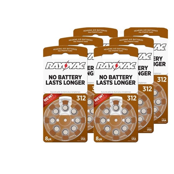 RAYOVAC Size 312 Hearing Aid Batteries, 48 ct