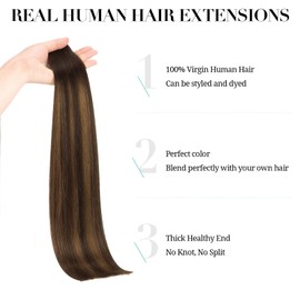 DOORES Hair Extension Bondings Hair Extension, Balayage Dark Brown to Chestnut Brown, 35 cm (14 Inches), 50 g, 20 Pieces, Skin Weft Tape Extensions, Remy Hair Tape