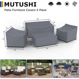 MUTUSHI Patio Furniture Covers Set 4 Piece Outdoor Furniture Cover Waterproof, 600D Heavy Duty Lawn Outdoor Patio Furniture Set Covers - Grey Large