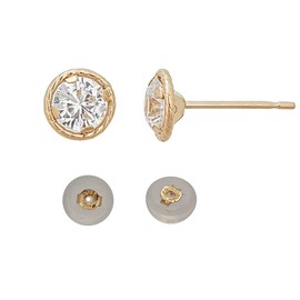 14K Yellow Gold 4.00mm Round Martini Rope Solitaire Stud & 14K Silicone Back