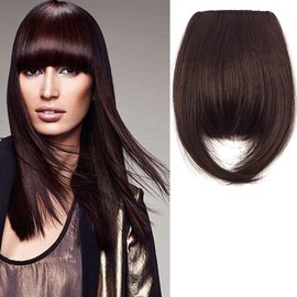 SLLIE 2PCS Clip in Bangs Hair Extensions 8" Thick Full Neat Bangs Fringe Hair Extension with Temples One Piece Clip on Front Bangs Hairpiece