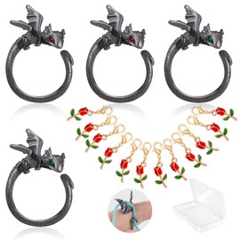 HUISUYTON Dragon Crochet Tension Ring for Finger, 4Pcs Lefties & Righties Crochet Rings, Yarn Guide Ring for Crocheters Knitters Mom Grandma Gifts
