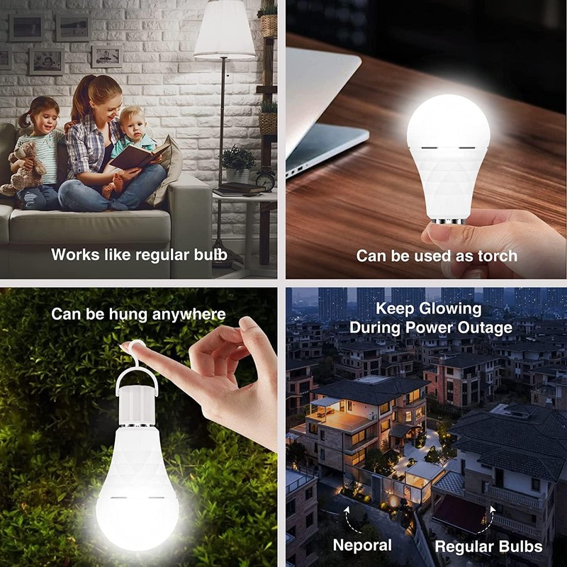 Neporal A19 Rechargeable Light Bulbs Emergency Light Bulb for Power