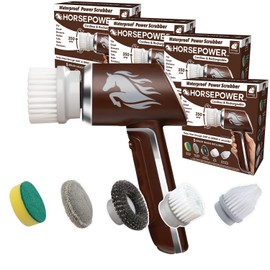 Horsepower Scrubber AS-SEEN-ON-TV Waterproof Rechargeable Handheld 350 RPM Includes 5 Brush Heads, Blast Away Dirt & Grime, Tile Grout, Bathrooms, Kitchen, Auto Rims, Outdoor Furniture, 4 Pack