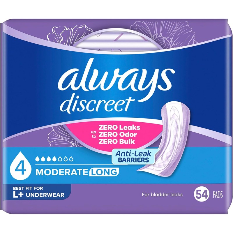 Always Discreet Adult Incontinence Pads for Women, Drier, 4 Drop