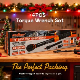HORUSDY 1/4" Torque Wrench 4PCS Set, 20-240 in-lb Click Torque Wrench with 3" Extension Bar & 1/4" to 3/8" Adapter, Cr-V Inch Pound Torque Wrenches for Bike, Motorcycle & Small Engine Repair