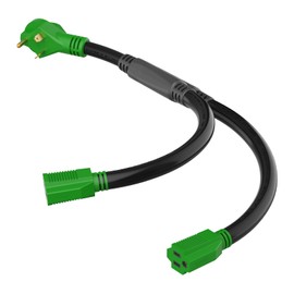 RVGUARD RV Y Adapter Cord with Handle 30 Amp TT-30 Male Plug to Two 15 Amp 5-15 Female, Green