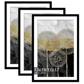 Fxojyvo 13x19 Picture Frame Set of 3, Display Poster 11x17 with Mat or 13 x 19 Without Mat, Light Weight and High Transparent 13 by 19 Frame for Wall - 3 Pack/Black/13 x19
