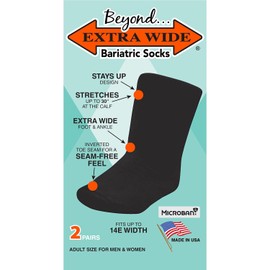 2 pares más allá de calcetines bariátricos extra anchos para linfedema extremo, se estira hasta 30 pulgadas, calcetín bariátrico más ancho del mercado, talla única unisex fabricado en Estados Unidos, Negro, Una talla