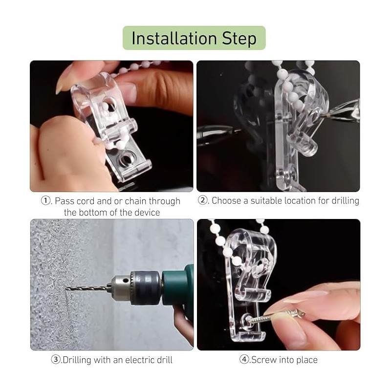 10Pcs Roller Shade Clear Safety Chain & Cord Guide Fixation