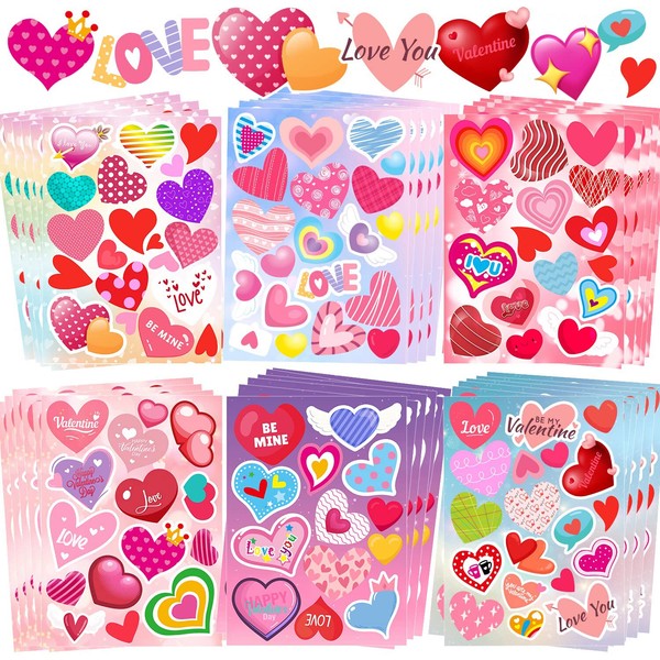 36 Sheets Heart Stickers, Valentine Stickers, Valentines Day Stickers for Kids Cards Craft Scrapbooking, Party Favors Gifts Weddings Anniversaries Decoration