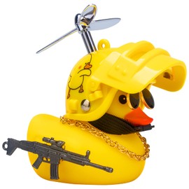 wonuu Rubber Yellow Duck Car Ornaments Cool Duck Car Dashboard Decorations with Propeller Helmet Sunglasses (Duck-Yellow G)