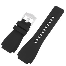 JETHENG Men's Rubber Strap Replacement for 24mm× 33mm Bell & Ross B&R BR-01 BR01 BR-03 BR03 Ladies outdoor work waterproof silicone watch band wrist strap buckle(Black Silver Buckle)